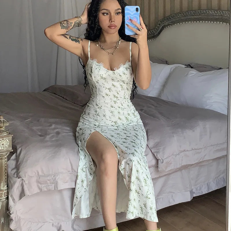 Slip Slit Midi Ruffle Floral Dress - View 7 | VelvetHem