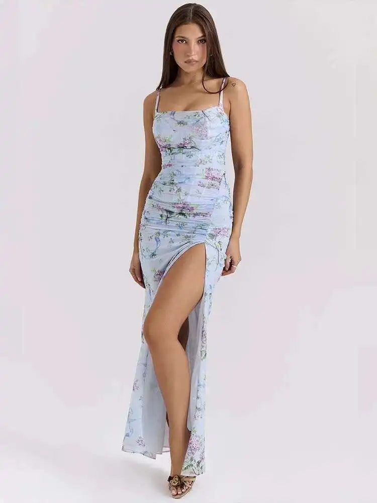 Pleated Mesh Bodycon Spaghetti Summer Dress - View 3 | VelvetHem