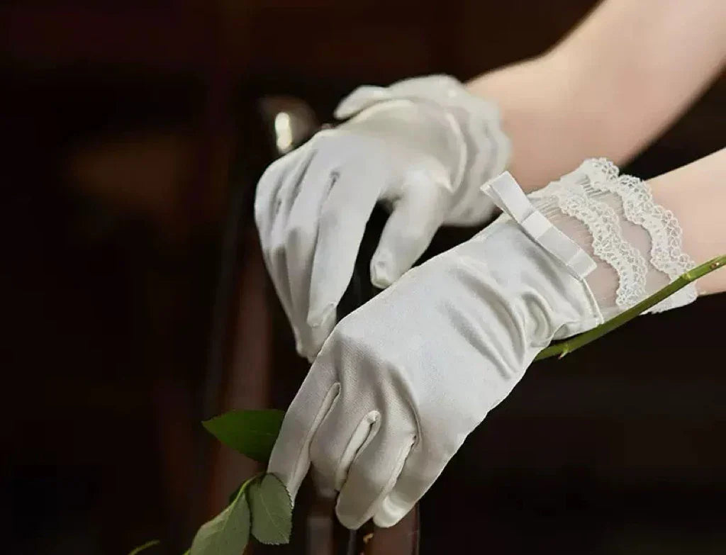 Lace Short Bridal Gloves Bow Wristband Wedding Glove For Women Girl Party Evening Dress Jewelry Brides Accessories