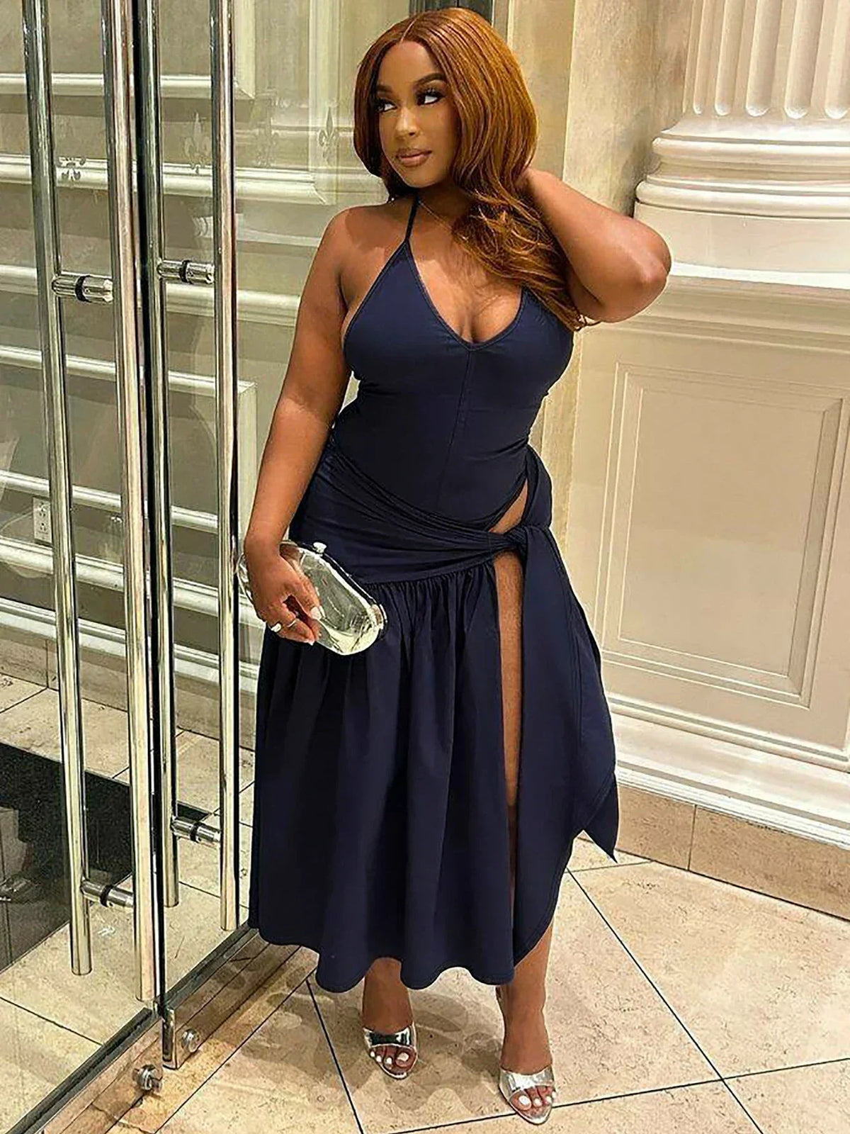 Slit Backless Bandage Maxi Dress Set - View 6 | VelvetHem