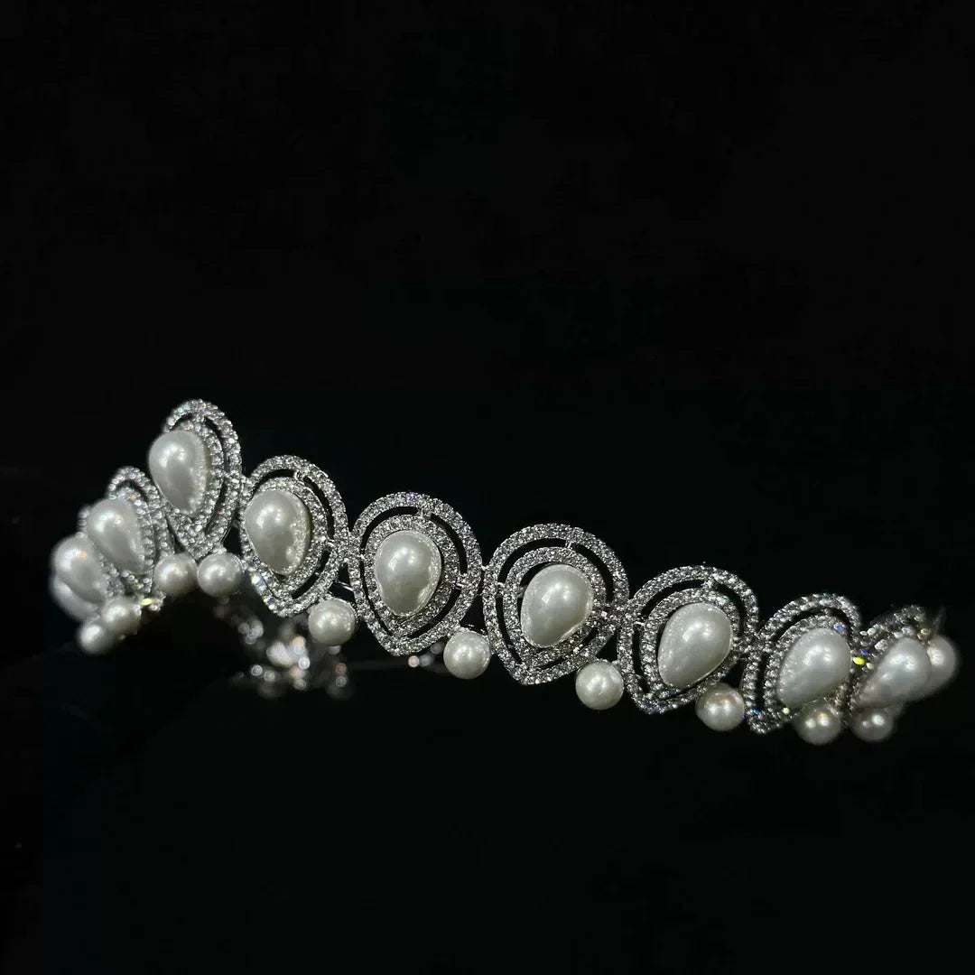 Crystal Pearl Tiaras and Crowns Rhinestones Diadem Bride Women Princess Queen Headband Bridal Hair Jewelry Wedding Accessories