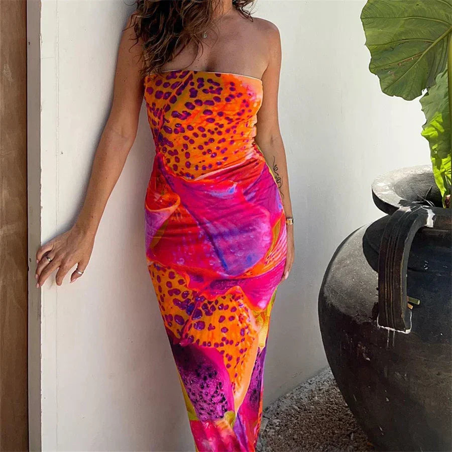 Leopard Print Strapless Maxi Dress - VelvetHem