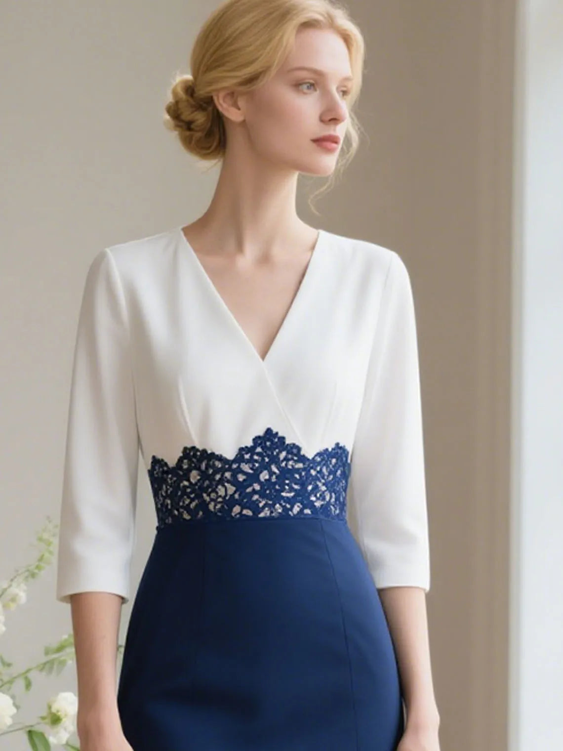 Mother Of The Bride Dress - Sexy Modern A-Line V Neck Mother of the Bride Dress Tea Length 3/4 Sleeve Appliques Slit Evening Dress Free Customized