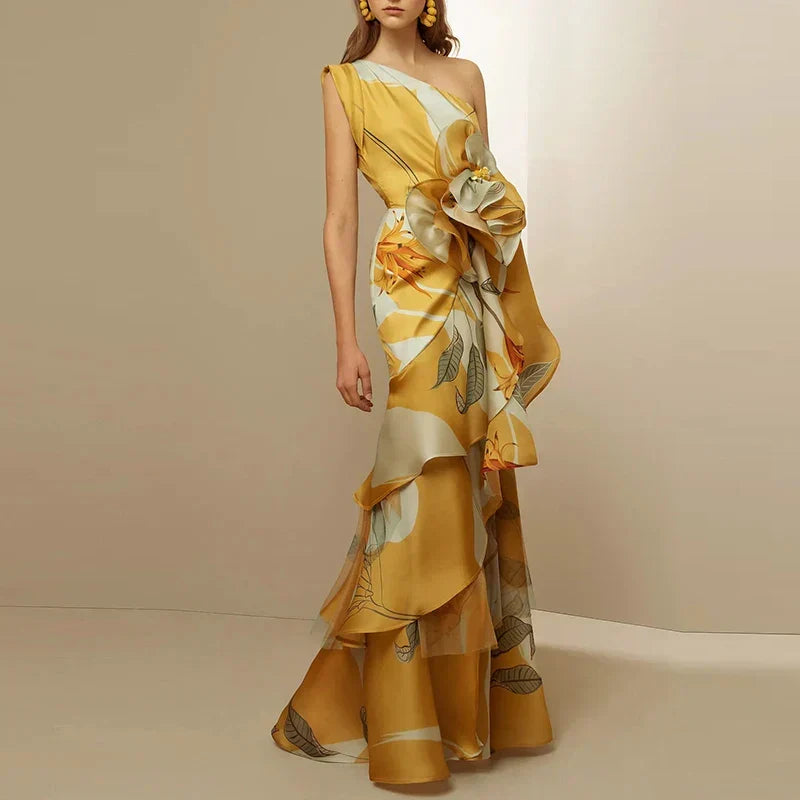 Diagonal Hollow Off Shoulder Floral Dress - View 4 | VelvetHem