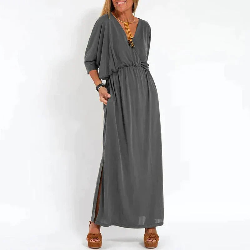 Paola Luxe Long Vintage Dress with Side Slit and High Waist Hen Everyday Edit