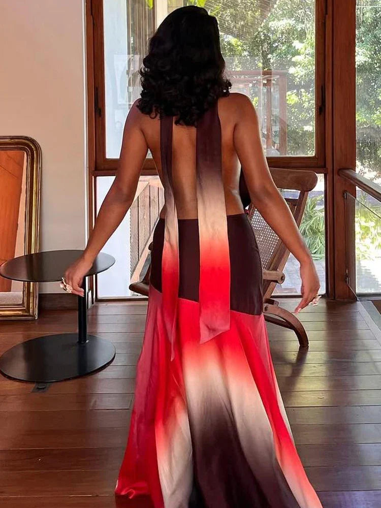 Patchwork Tassel Halter Maxi Dress - View 2 | VelvetHem