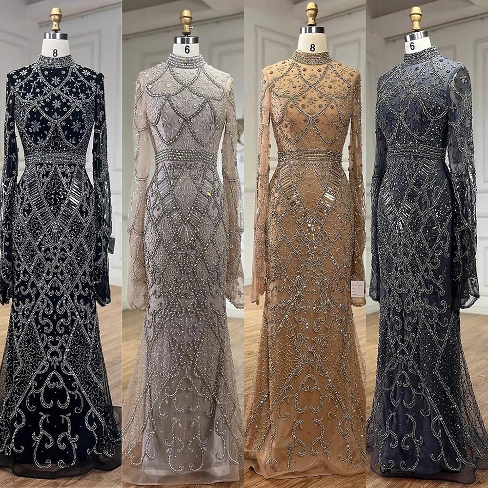 Zapdress Customized Muslim Gray Mermaid Cape Sleeve Beaded Evening Dress Dubai Elegant Party Gowns 2025 for Women (ZD17187)