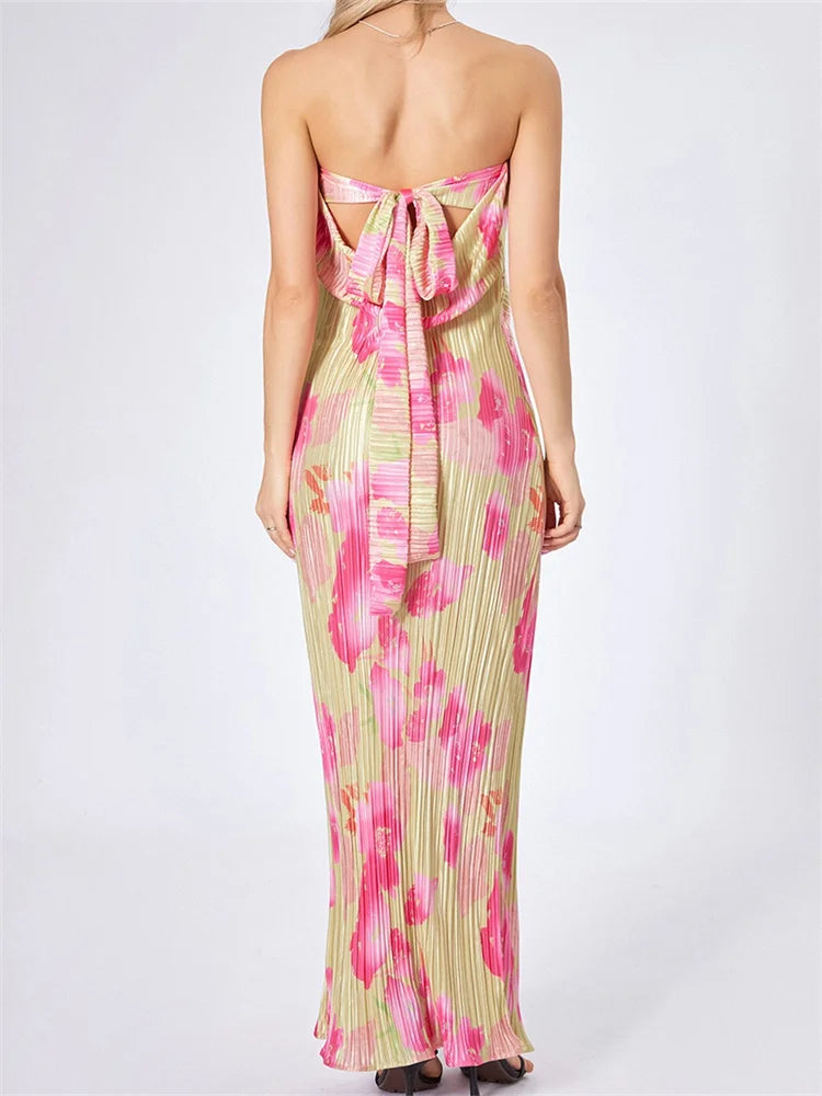 Strapless Tie-up Off Shoulder Floral Dress - View 3 | VelvetHem