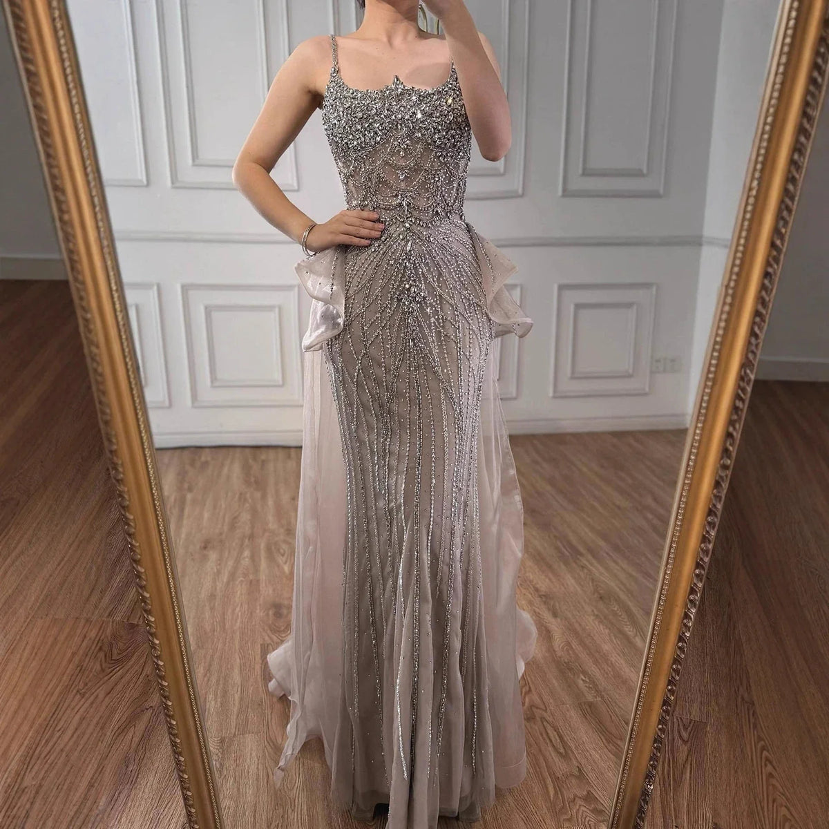 Zapdress 2026 Luxury Caramel Crystal Beaded Spaghetti Strap Mermaid Evening Dress Gowns for Formal Party DLA72810A Customized (ZD17298)