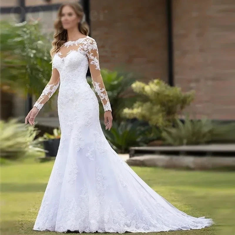 Sexy Illusion Mermaid Wedding Dresses Lace Appliques Robe De Mariée Wedding Bride Gowns Court Train Backless Vestido De Noiva (ZD13315)