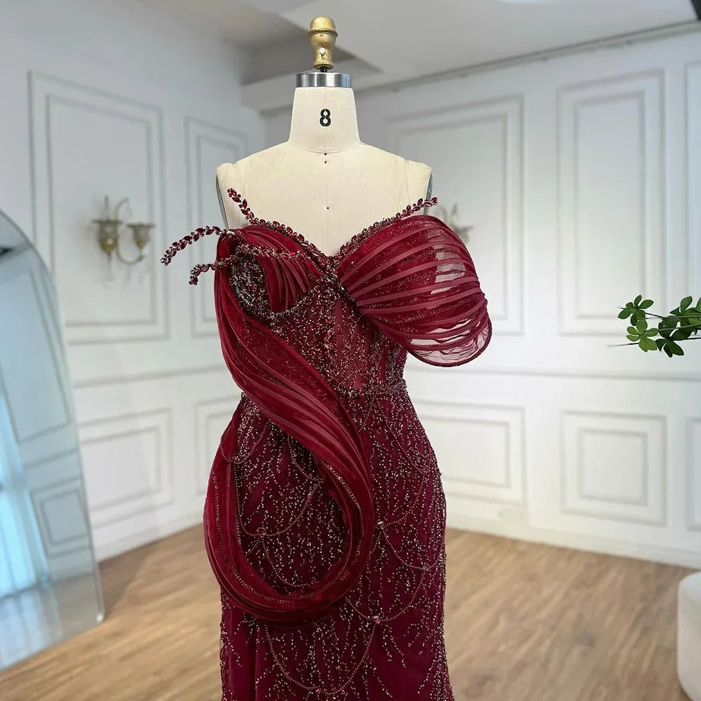 Zapdress Wine Red Mermaid One Shoulder Beaded Cut Out Evening Dresses Classic Party Gowns for Women DLA72455 Customized (ZD17246)