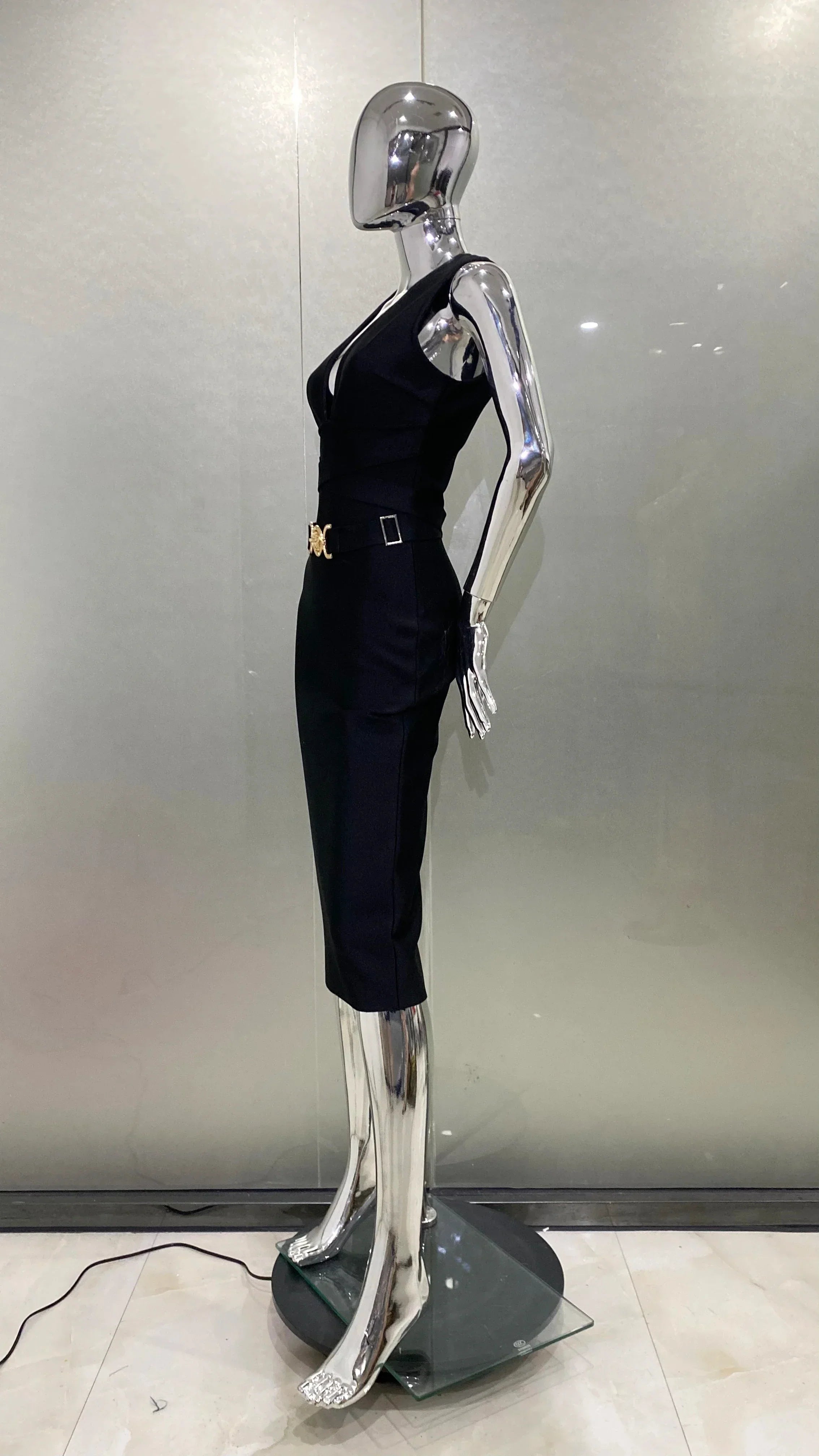 2024 Fashion Diamond Girdle Sleeveless Package Hips Midi Calf Bandage Dress Elegant Woman Evening Dress Celebrity Party Vestido