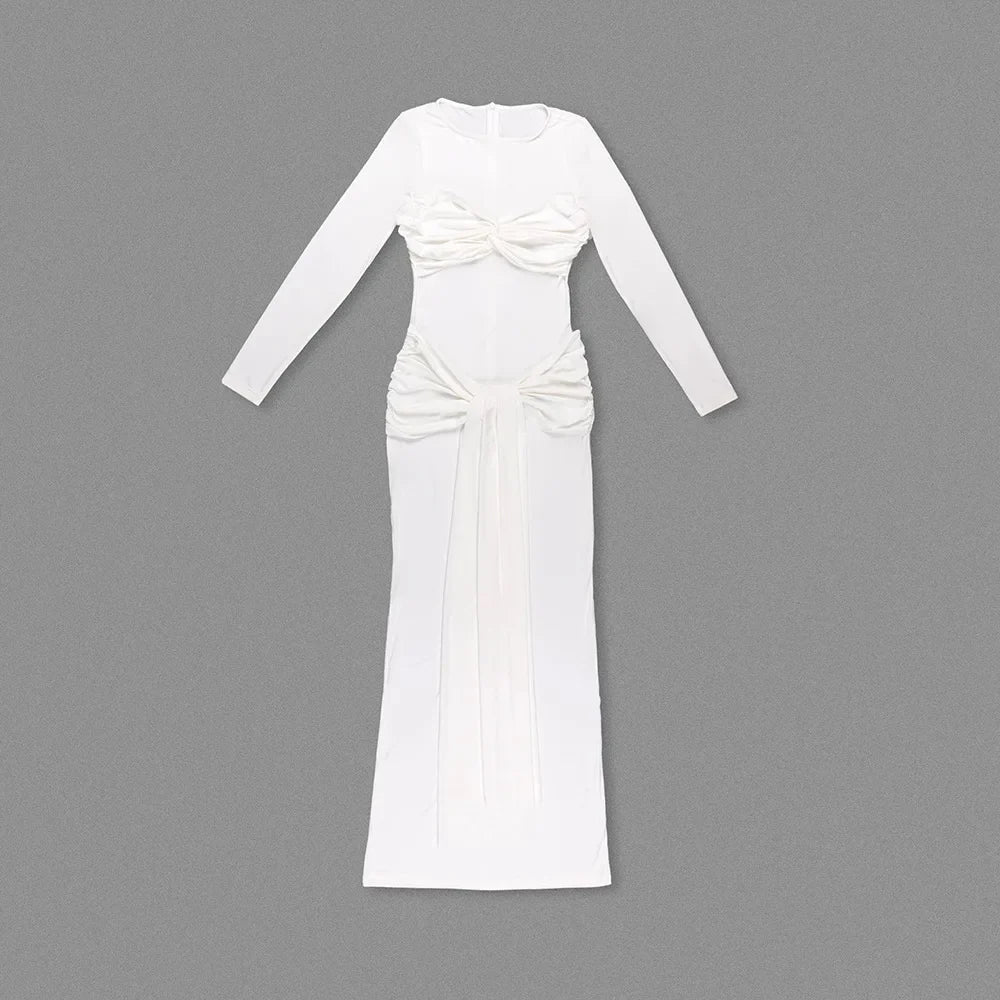 O - neck Long Sleeve Robe fashion Maxi Dress
