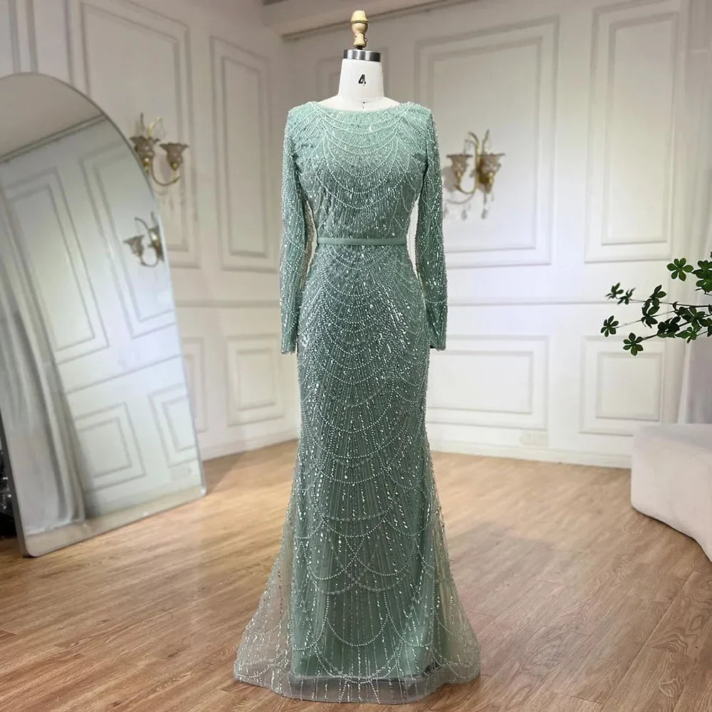 Zapdress Customized Muslim Hijab Sage Green Long Sleeves Evening Dresses with Cape Dubai 2024 Party Gowns For Women LA72032M (ZD17199)