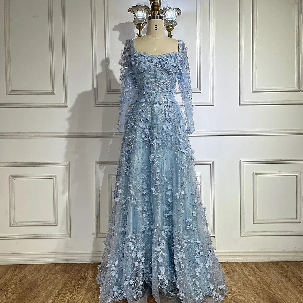 2025 Dubai Gray Lace-Up A-Line Elegant Appliques Elegant Beaded Evening Dresses For Women Wedding Party DLA72657 Customized (ZD17220)
