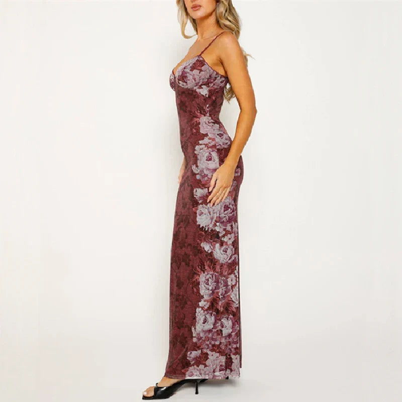 Vintage Backless V-neck Sleeveless Bodycon Slip Dress