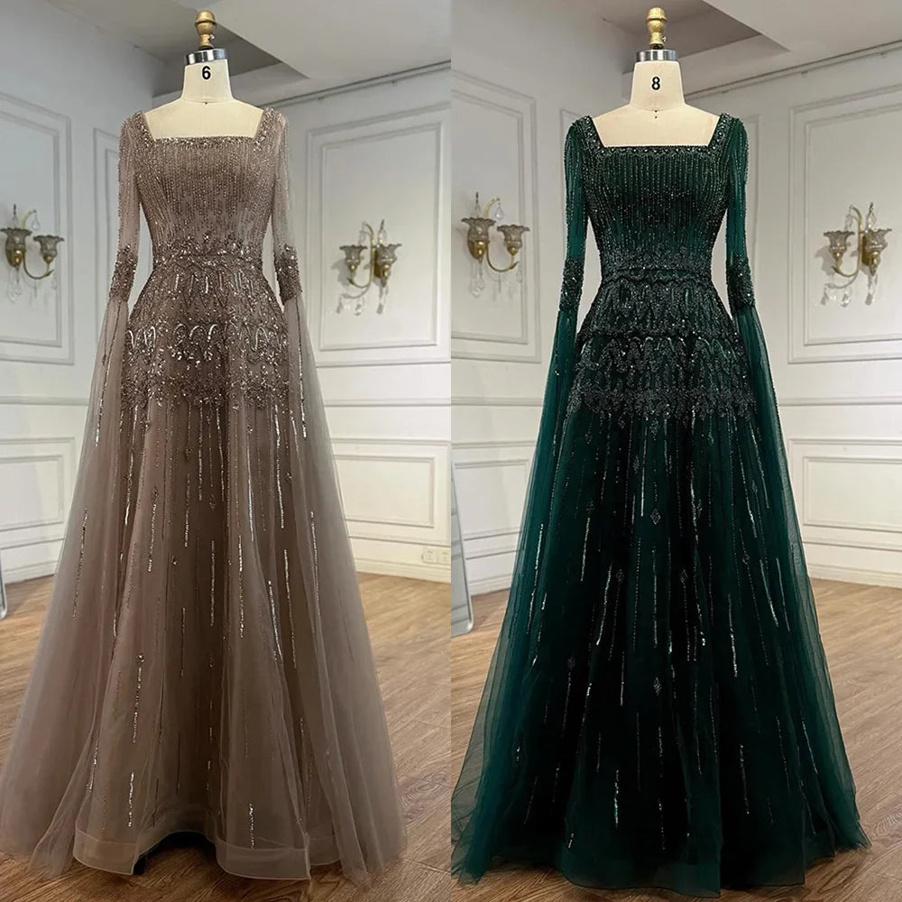 Zapdress 2026 Customized Caramel Beaded A-Line Evening Dress with Cape Sleeves Formal Party Gowns for Women (ZD17259)