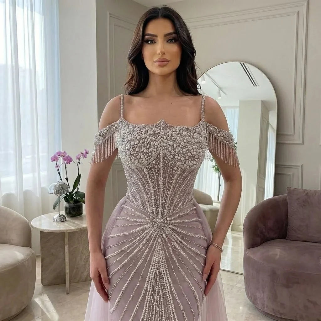 Zapdress 2026 Mermaid Evening Gowns Pearl Beaded Tassel Formal Party Dresses for Wedding Guest DLA73148B Customized (ZD17311)