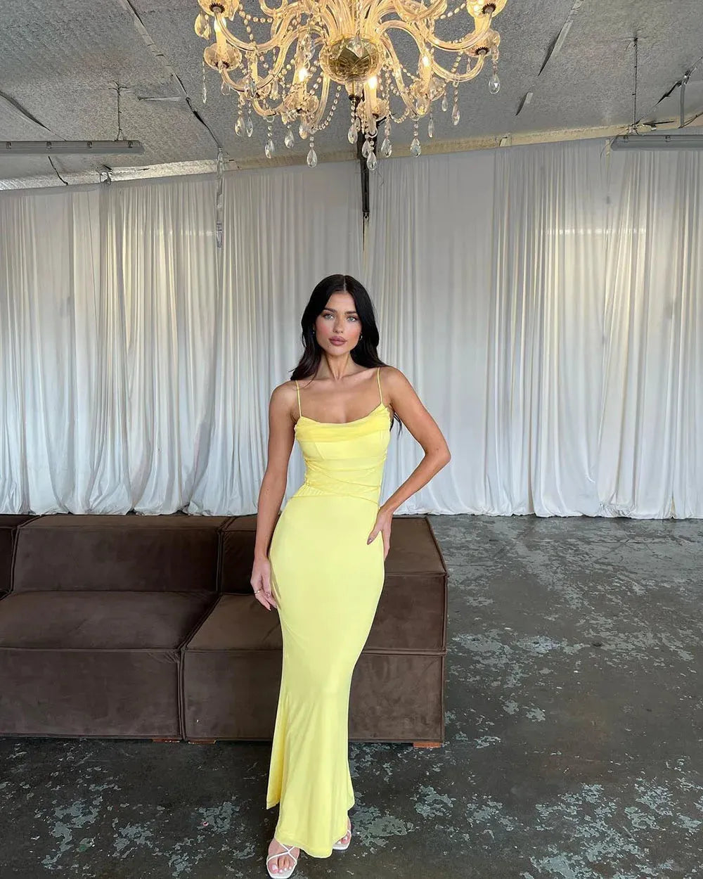 Yellow Simple Prom Gowns Satin Evening Dresses Prom Dress Modern Celebrity Gown Outfit Mermaid Party Dress