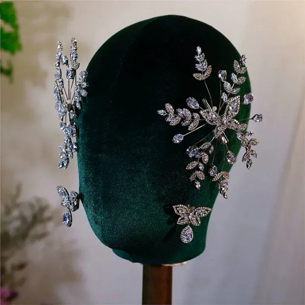 Leaf Hair Pin Clip Rhinestones Zirconia Head Piece For Bride Women Silver Color Hairpin Wedding Accessories Bridal Jewelry - View 3 | FashionDia