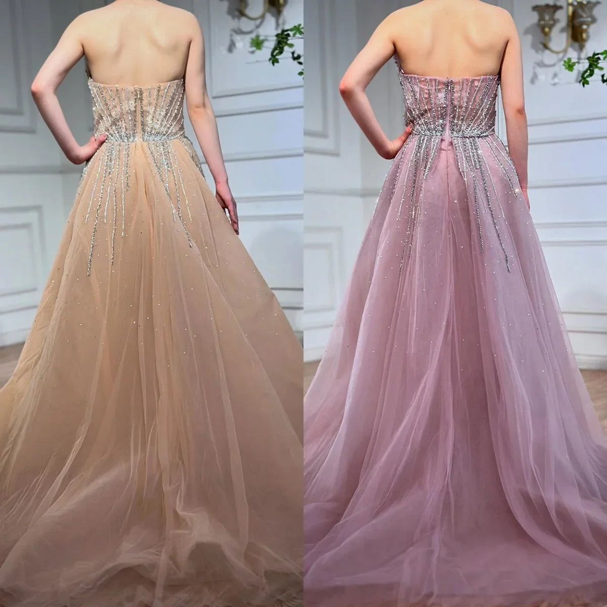 Zapdress Customized 2025 Pink Crystal Beaded Saudi Mermaid Evening Dresses Gowns with Overskirt for Formal Occasion (ZD17225)