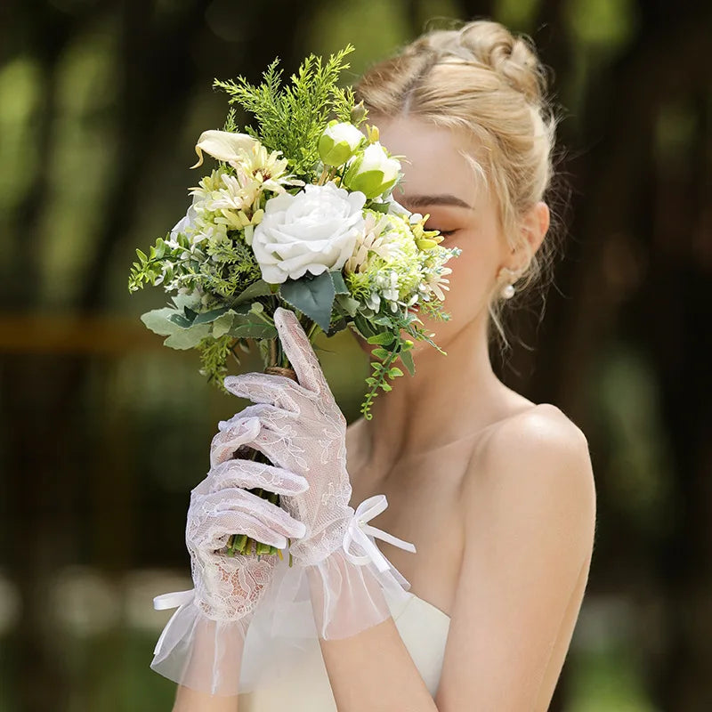 Short Bridal Gloves White Lace Wristband Wedding Glove For Women Girl Party Evening Dress Jewelry Bride Accessories a