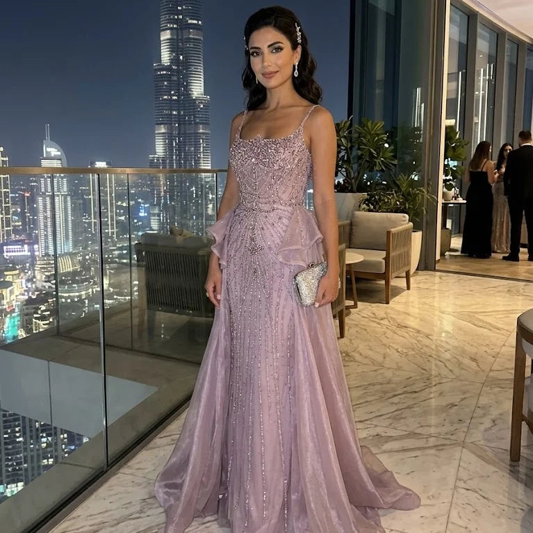 Zapdress 2026 Luxury Caramel Crystal Beaded Spaghetti Strap Mermaid Evening Dress Gowns for Formal Party DLA72810A Customized (ZD17298)
