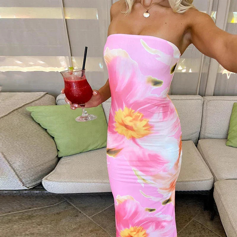 Strapless Slim Maxi Floral Dress - VelvetHem