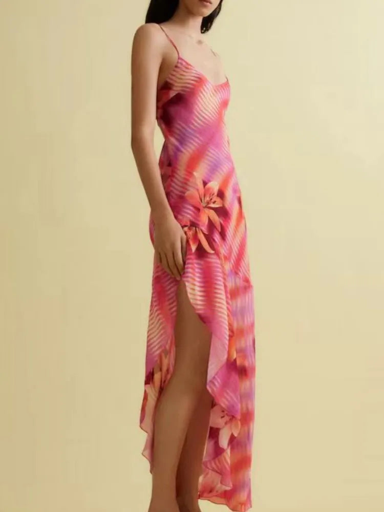 Chic Flower Printed V Neck Beach Midi Dress - View 3 | VelvetHem
