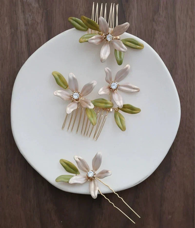Bridal Jewelry Flower Hair Comb Pin Clip Gold Color Hairpin For Brides Leaf Crystal Rhinestones Head Pieces Wedding Accessories - View 5 | FashionDia