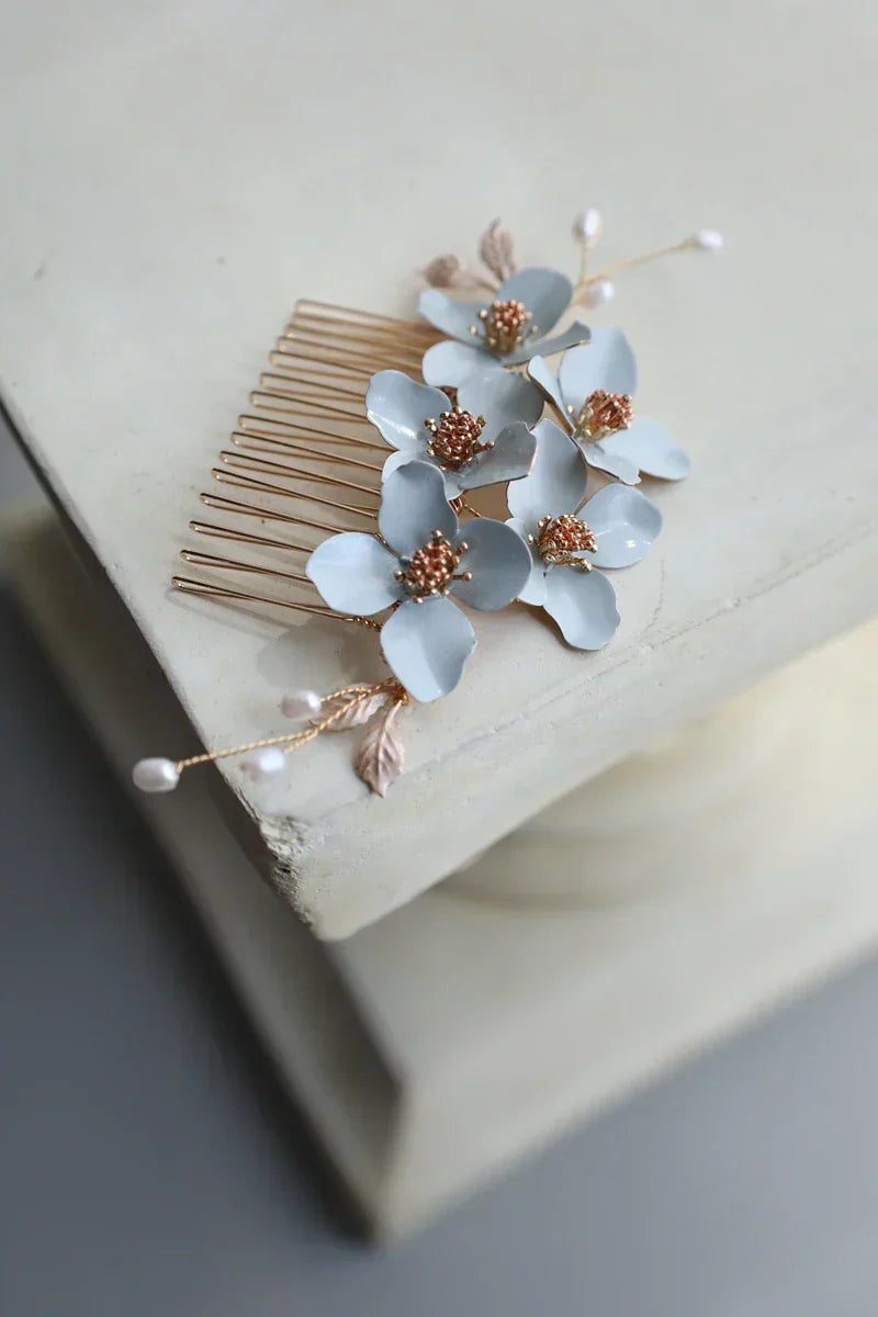 Wedding Accessories Blue Flower Hair Comb Pin Clip Leaf Hairpins For Brides Bridesmaids Women Headpiece Headband Bridal Jewelry a