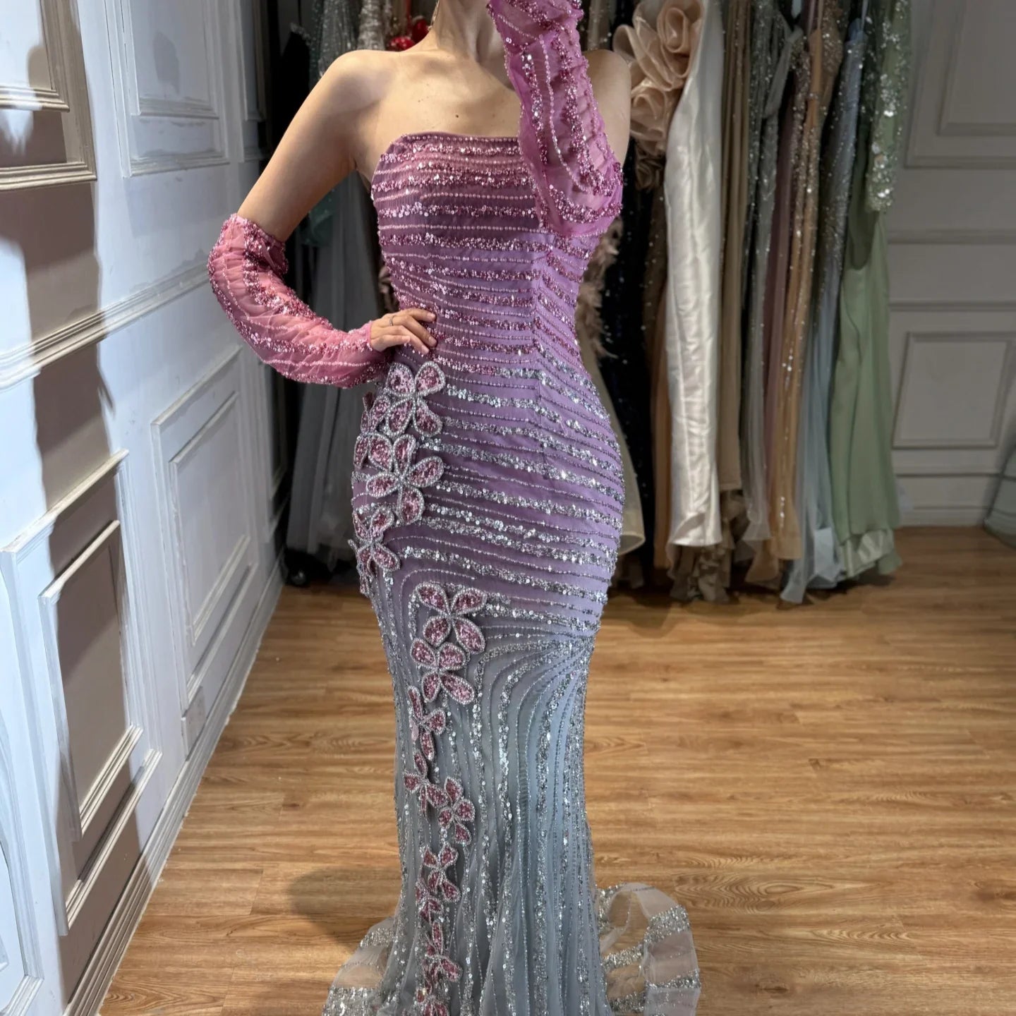 Zapdress Pink Ombre Heavy Beaded Mermaid Evening Dress 2026 Luxury Party Gowns for Women DLA73532 Customized (ZD17277)