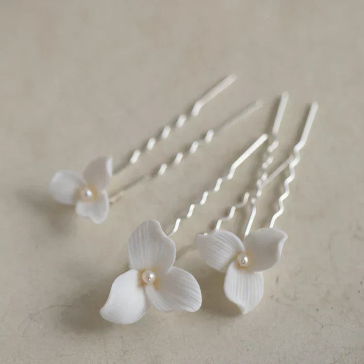 Porcelain Flower Hair Comb Pin Clip Silver Color Head Piece Brides Party Gift Flower Hairpins Wedding Accessories Bridal Jewelry c