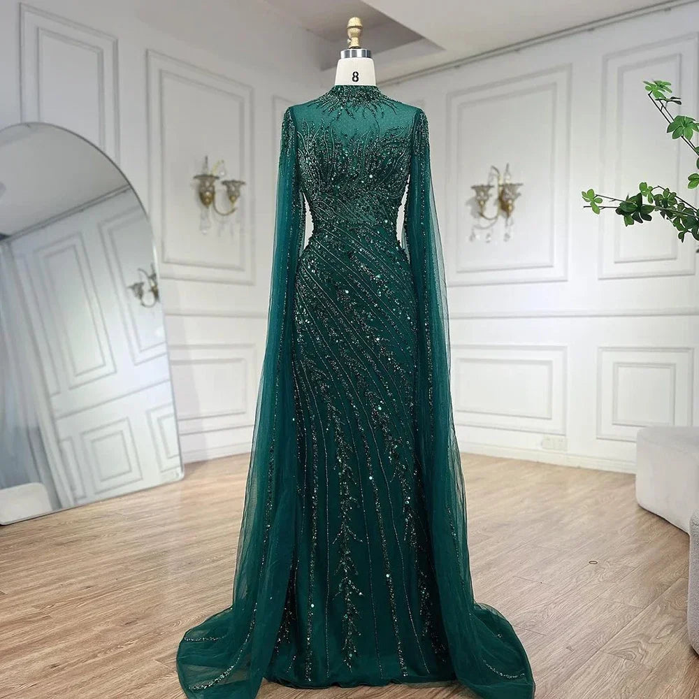 Zapdress Customized Caramel Mermaid Beaded Cape Sleeves Evening Dresses 2024 Dubai Party Gowns for Women Wedding DLA71885A (ZD17280)