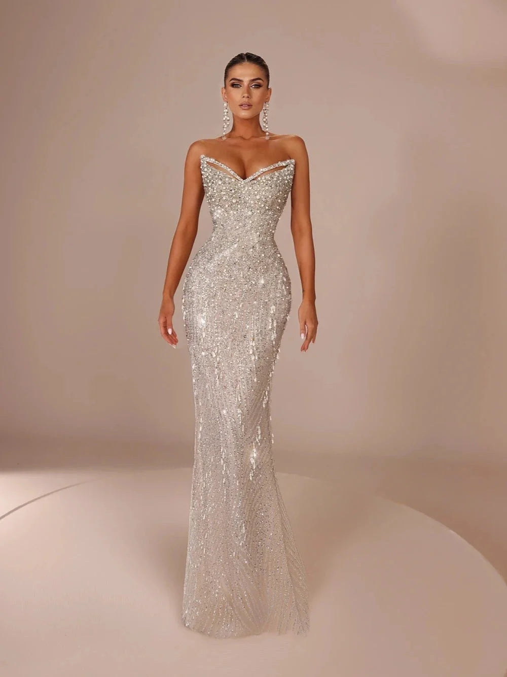 Royal V Neck Wedding Dress With Detachable Train Sequin Beaded Bride Gown (ZD17069)