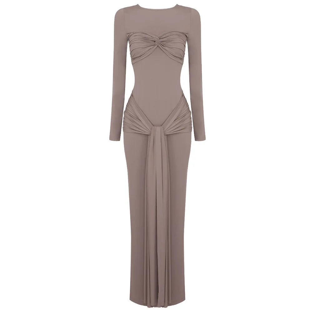 O - neck Long Sleeve Robe fashion Maxi Dress