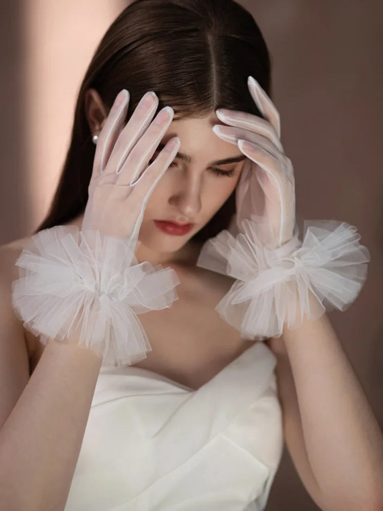 Lace Short Bridal Gloves Wristband White Wedding Glove For Women Girl Party Evening Dress Jewelry Brides Accessories