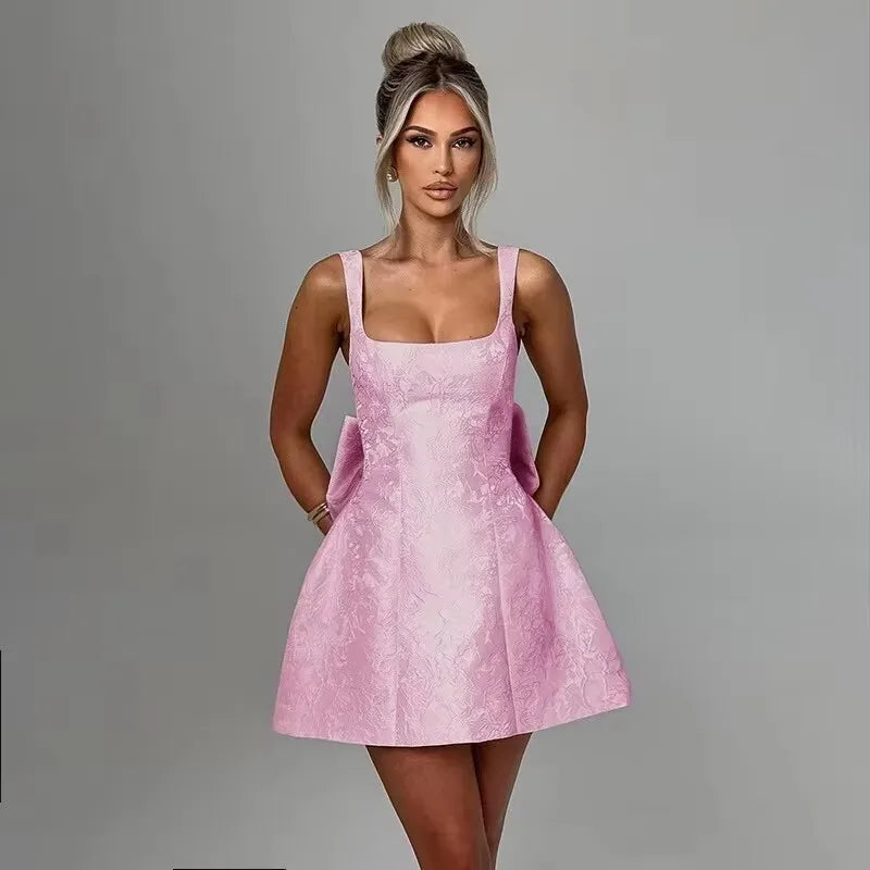Jacquard Bow Strapless Backless Mini Dress - View 10 | VelvetHem
