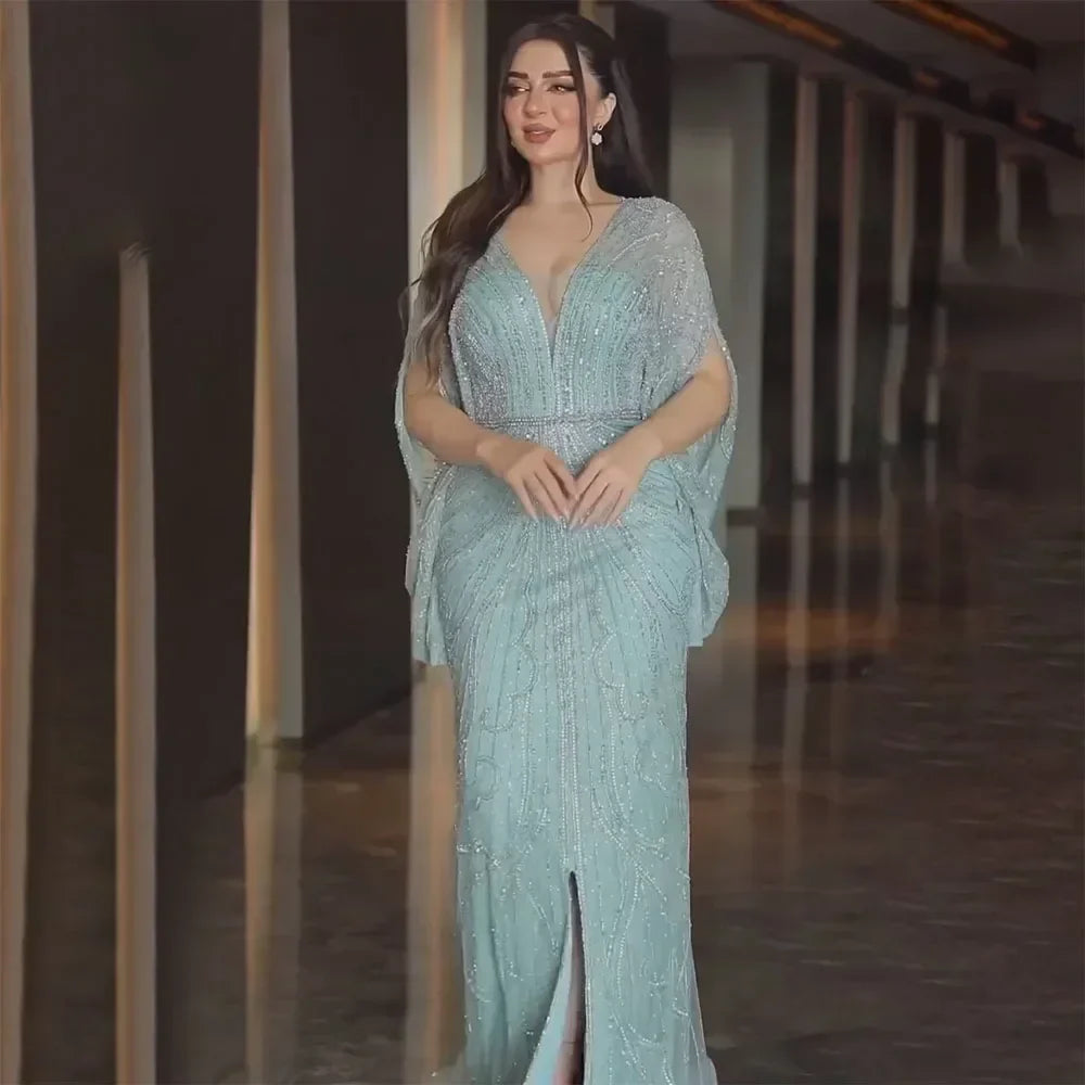 Zapdress Nude V-neck Mermaid Beaded Evening Dresses 2025 Wedding Party Gowns For Women DLA72288A Customized (ZD17221)