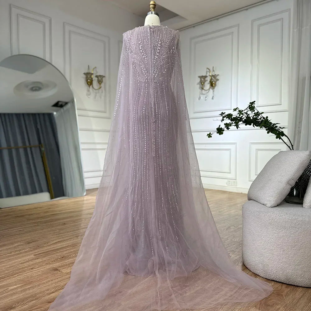 Zapdress 2026 Customized Pink Cape Sleeves Mermaid Beaded Evening Dresses Gowns for Women Wedding Party 2025 (ZD17186)