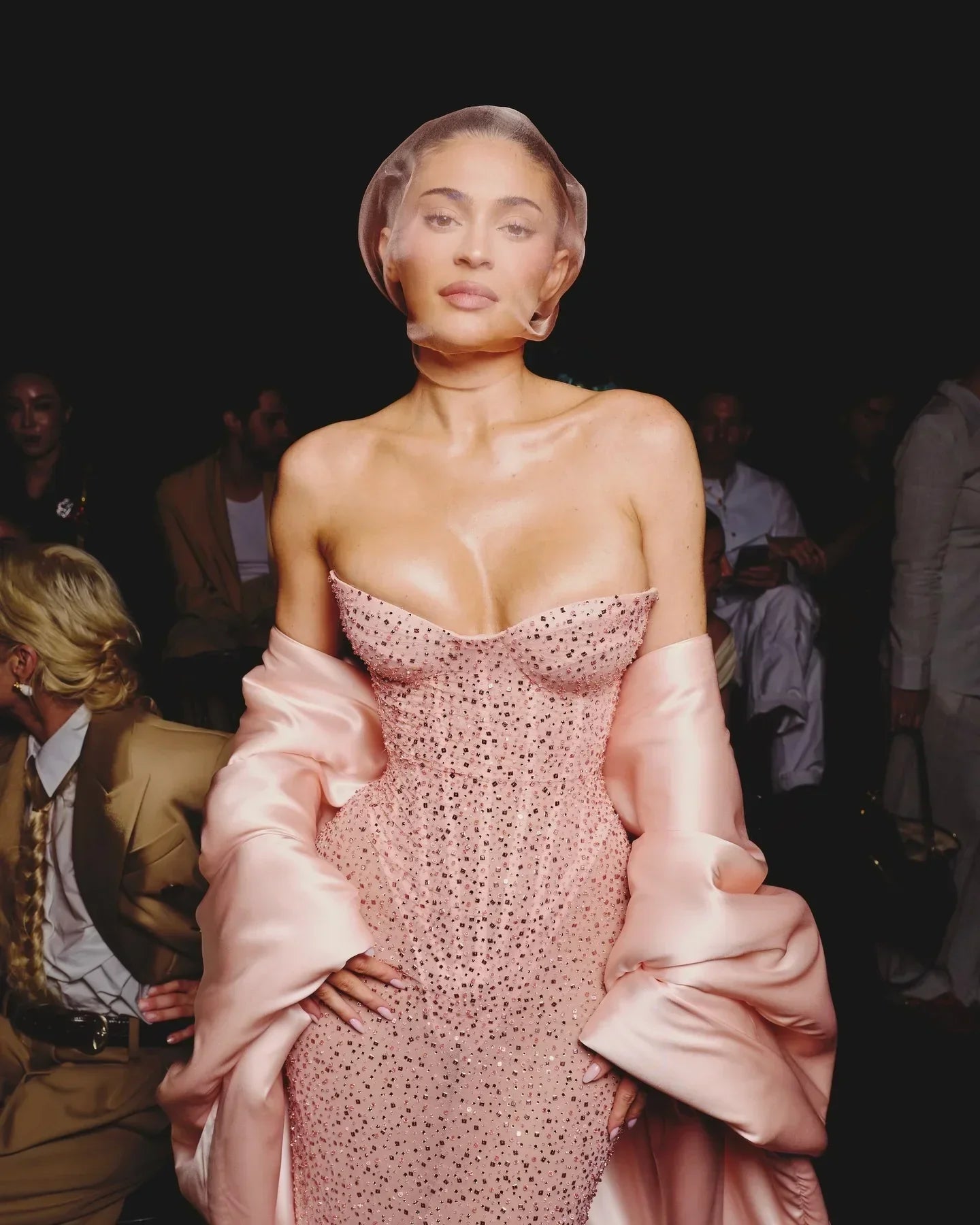 Pink Color Dazzling Diamonds Strapless Ankle Length Evening Dress Woman Birthday Party Dress Celebrity Evening Party Outfit Pink