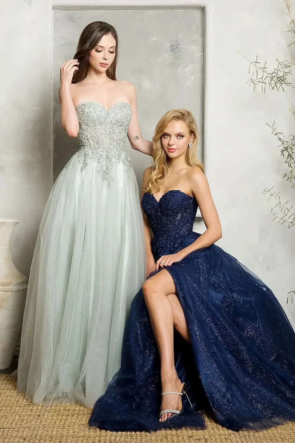 Navy Blue Lace Tulle Prom Dress - View 4 | VelvetHem