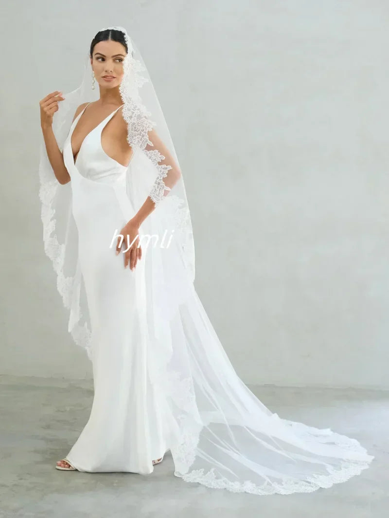 New One Tier Bridal Veil with Eyelash lace Trim Mantilla Lace Veil Soft Wedding Veil 230cm