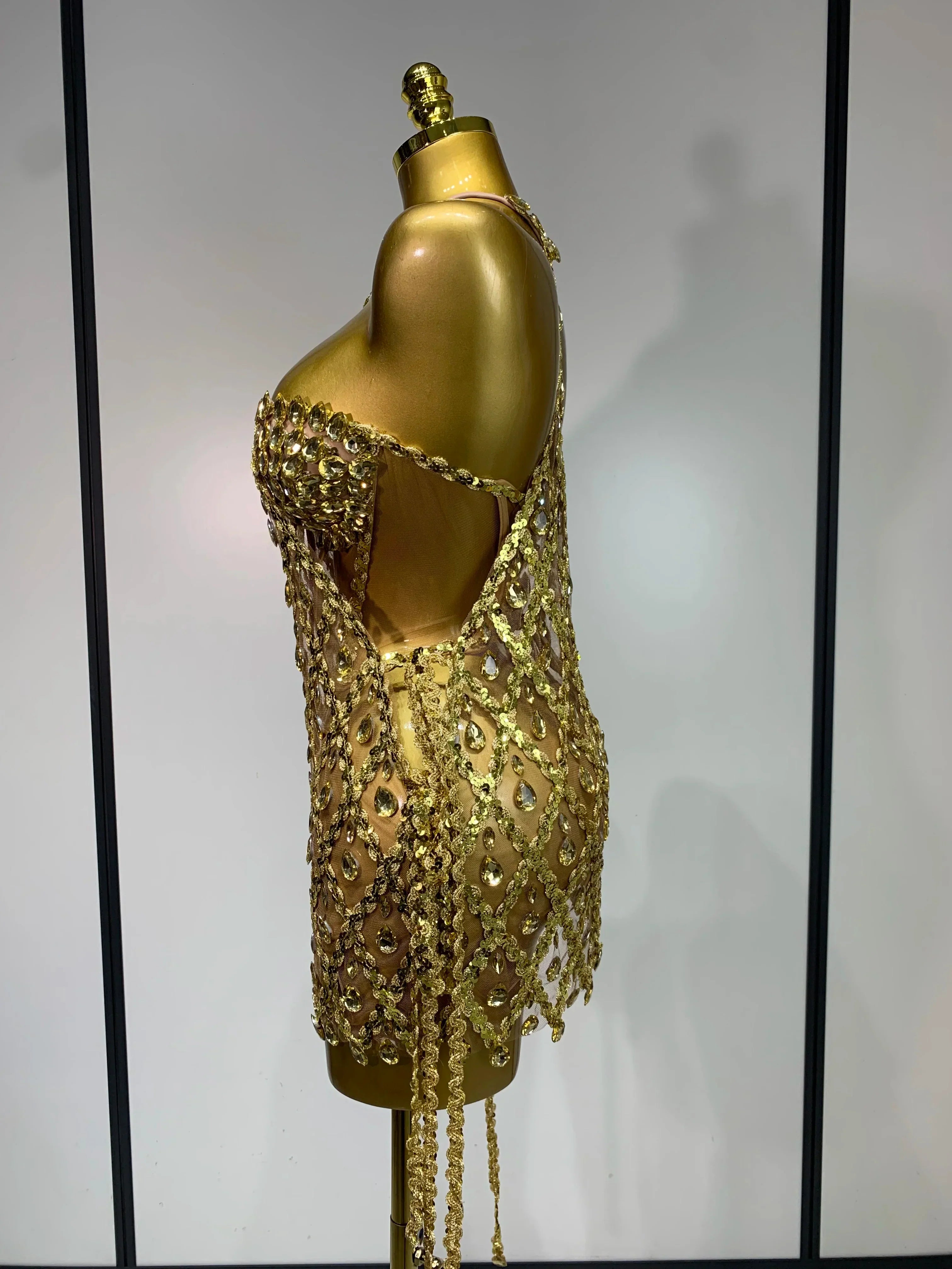 Sparkly Sequin Diamond Mesh Transparent Two Piece Set Women  Sexy Evening Party Celebrate Birthday Photo Shoot Wear