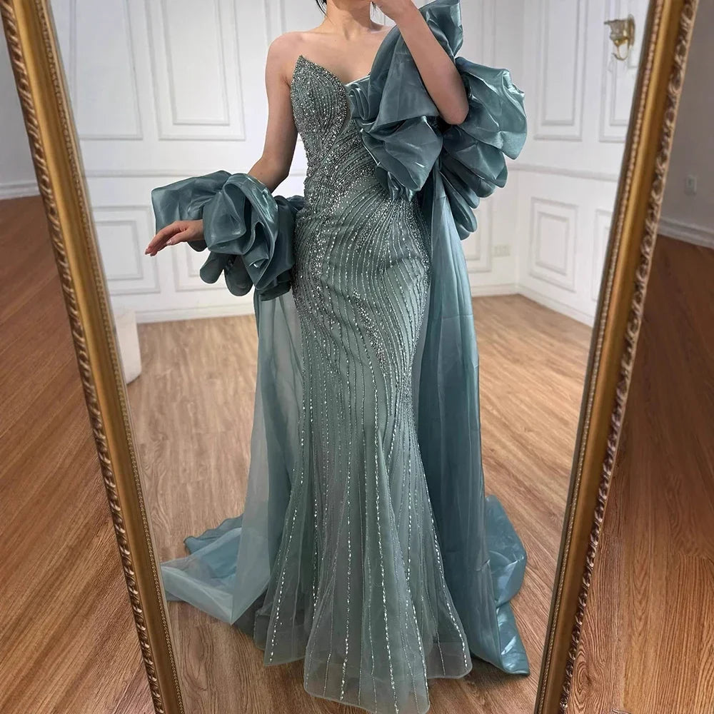 Zapdress Pink Strapless Mermaid Beaded Evening Dresses with Cape Elegant Party Gowns for Women Customized (ZD17223)