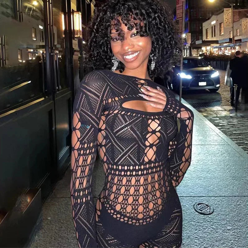 Deep V Lace Tight Hollow Party Mini Dress - View 4 | VelvetHem