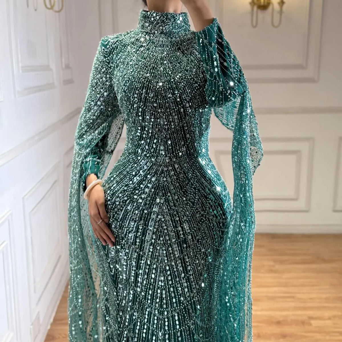 Zapdress White High Neck Long Sleeve Mermaid Evening Dress 2026 Party Gowns for Women DLA72591 Customized (ZD17255)