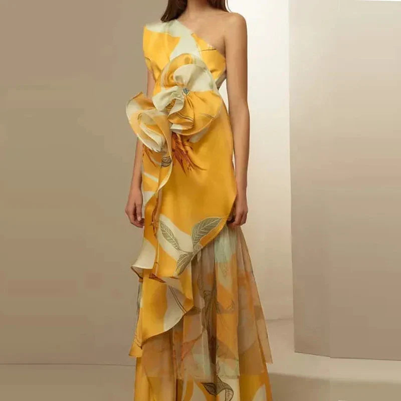 Diagonal Hollow Off Shoulder Floral Dress - View 6 | VelvetHem