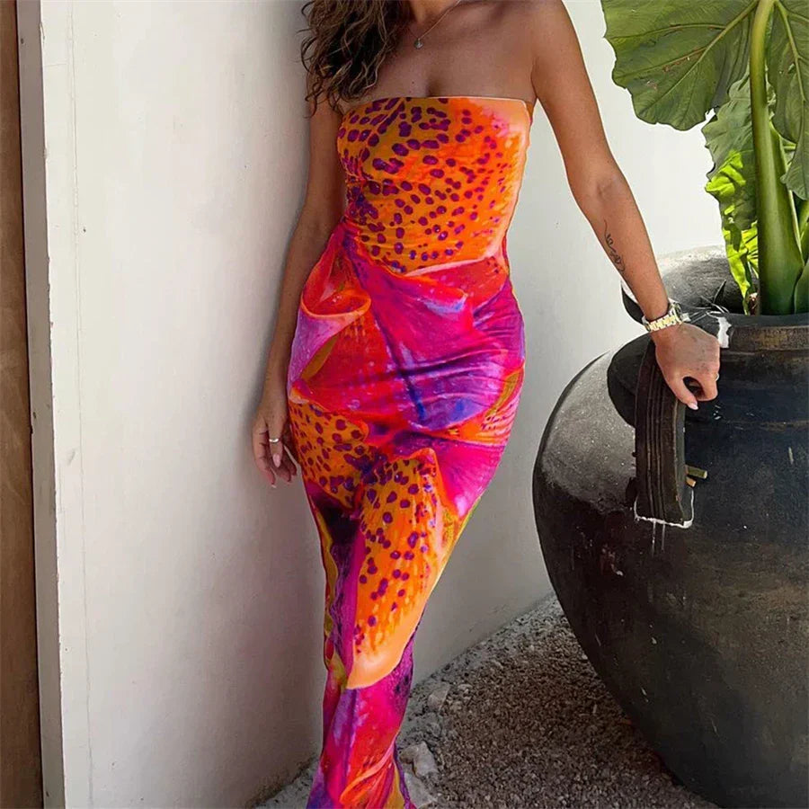 Leopard Print Strapless Maxi Dress - View 3 | VelvetHem