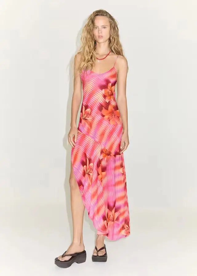 Chic Flower Printed V Neck Beach Midi Dress - View 7 | VelvetHem